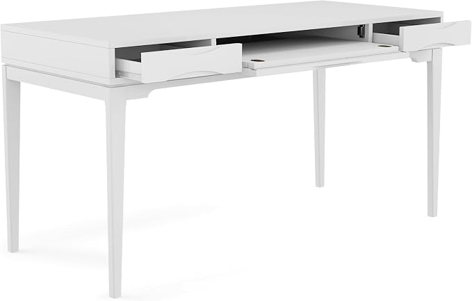SIMPLIHOME Harper Desk - 60 Inch Wide Solid Wood Writing Desk in White, Mid-Century Modern Home Office Computer Table for Workspace or Study with 2 Drawers and Flip-Down Keyboard Tray - Image 4