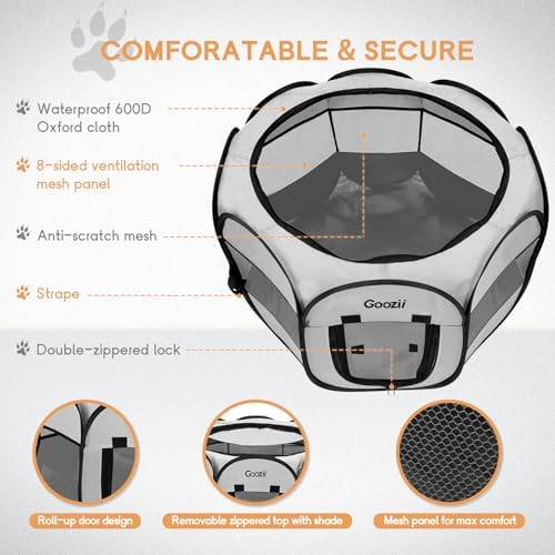 Goozii Pet Cat Playpen for Indoor Cats Enclosed, Puppy Dog Play Pen for Outdoor Travel Camping (Large Size, Light Grey) - Image 4
