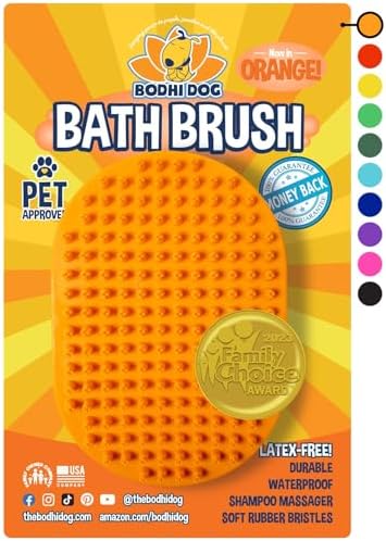 Bodhi Dog Shampoo Brush - Pet Grooming & Bath Supplies for Dogs and Cats - Bath Brush for Long & Short Hair - Premium Scrubber for Shower, Showerhead, Sprayer & Bathing (One Pack, Orange) by BodhiDog