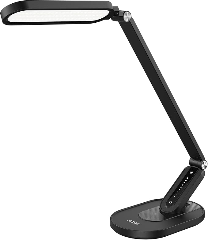 JKSWT LED Desk Lamp, Eye-Caring Table Lamps Natural Light Protects Eyes Dimmable Office Lamp with 5 Color Modes USB Charging Port Touch Control and Memory Function, 10W Reading Lamp,Black by JKSWT