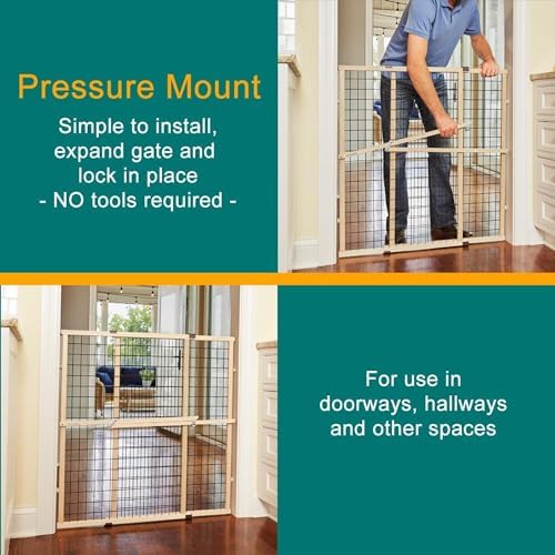 MYPET Wire Mesh Dog Gate: 29.5"-40" Wide, Pressure Mounted with No Tools; Expandable, Durable Pet Gates for Doors and Hallways, 37" Tall, Made with Sustainable Hardwood - Image 2