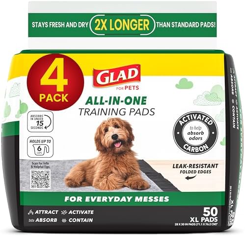 Glad for Pets XL Charcoal Training Pads for Dogs and Puppies, 50 Ct, 4-Pk by GladTrashFoodStorage