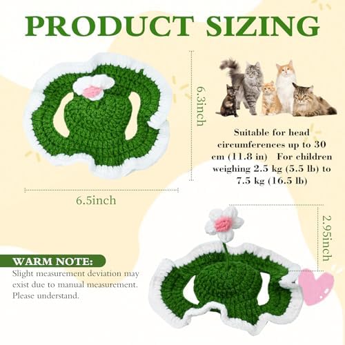 Flower Cat Hat, Cotton & Soft Cute Knitted Hats for Cats Birthday Party Spring Christmas Puppy Hat for Small Pets (Green,M) - Image 5