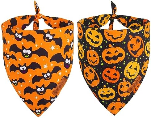 ADOGGYGO Halloween Bandanas for Dogs, Cute Bat Pumpkin Dog Scarf, Large by ADOGGYGO