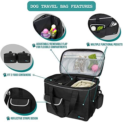 PetAmi Dog Travel Bag Organizer, Pet Supplies Tote Diaper Bag, Black Medium - Image 4