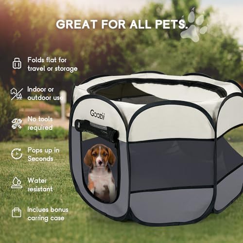 Goozii Pet Cat Playpen for Indoor Cats Enclosed, Puppy Dog Play Pen for Outdoor Travel Camping (Large Size, Beige & Dark Grey) - Image 3
