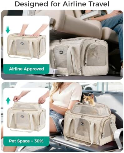 Airline Approved Cat Carrier with Expandable Top, 17x11x9.5in, Ivory White‌ - Image 3