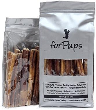 Standard Thickness Bully Sticks (8 inch, 25-Pack) - All Natural, Grass-Fed, Non-GMO 100% Beef Pizzle Dog Chews, Fully Digestible, Dental Treats for Puppies, Medium & Small Dogs (8"-25pk) by forPups