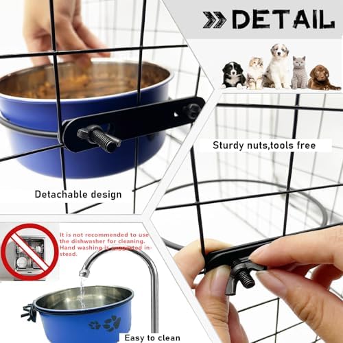 2Pcs Dog Crate Water Food Bowls No Spill Stainless Kennel Bowls 25 & 34 OZ - Image 2