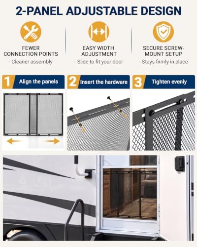 RV Screen Door Protector Adjustable 16.5–31.1 Inch Camper Screen Guard, 2-Panel Steel Mesh Prevents Dogs Pets Scratch Defender for Travel Trailer, Fifth Wheel, Motorhome Entry Doors - Image 6