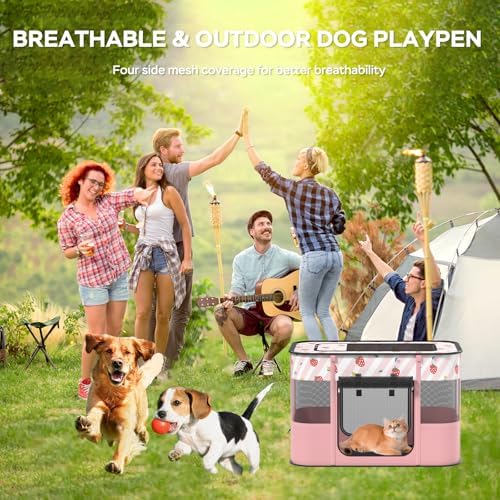 Dog and CAT pop Play Pen,Pets Houses for Dogs and Cats,Indoor&Outdoor Exercise Pen Dog Tent Puppy Playground Large (L, Pink) - Image 2