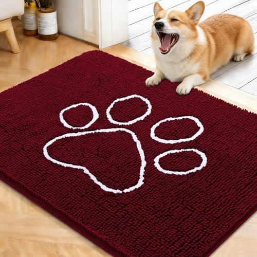 OLANLY Dog Door Mat for Muddy Paws 40x32, Paw Print Design Chenille Mud Mat by OLANLY