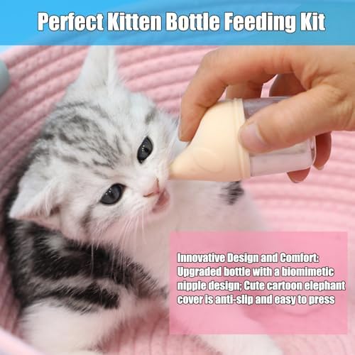 Kitten Bottle Feeding Kit for Nursing, Milk Bottles for Feeding Newborn Puppies,Anti-chocking Design with 3pcs Replaceable Nipples, Cute Elephant Shape for Nursing Small Animals Pets (Pink, 50ML) - Image 3