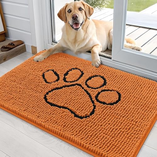 OLANLY Dog Door Mat for Muddy Paws 36x24, Paw Print Design Chenille Mud Mat by OLANLY