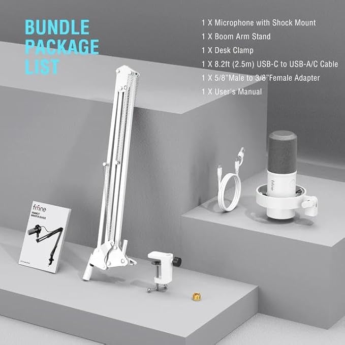FIFINE AmpliTank K688CTW Dynamic Microphone with Boom Arm, XLR/USB Mic | Studio Vocal Podcast Mic Kit for PC, with Mute Button, Volume Knob, Headphone Jack, for Streaming Recording, White - Image 9