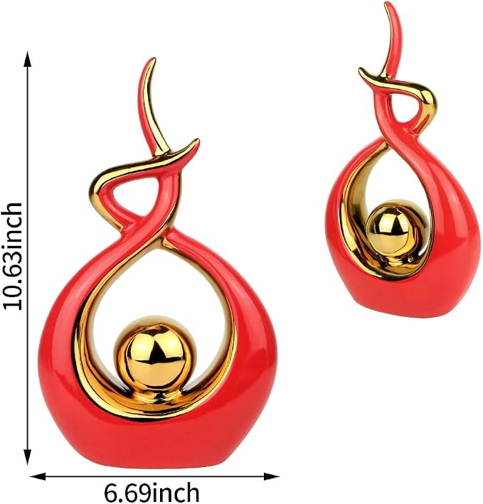 Norrclp Home Decor Modern Abstract Art Ceramic Statue Table Decorations for Dining Room Living Room Office Centerpiece (Red and Gold, Small) - Image 6