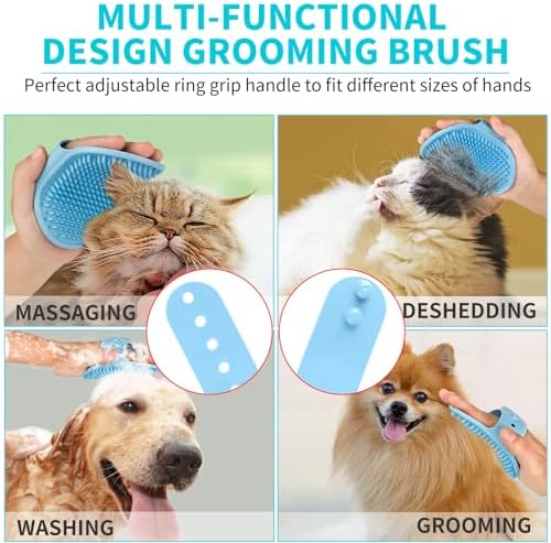 Comotech 3-in-1 Dog Grooming Brush | Adjustable Handle Shampoo Brush & Scrubber for Short & Long Haired Dogs & Cats (Blue Pink Blue) - Image 5