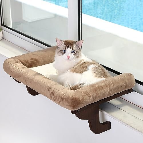 Zakkart Cat Perch for Windowsill with Bolsters (Dark Stained/Brown, L) by Zakkart