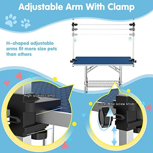 Lyromix 36'' Foldable Dog Grooming Table with Arms/Nooses/Mesh Tray, Blue - Image 3