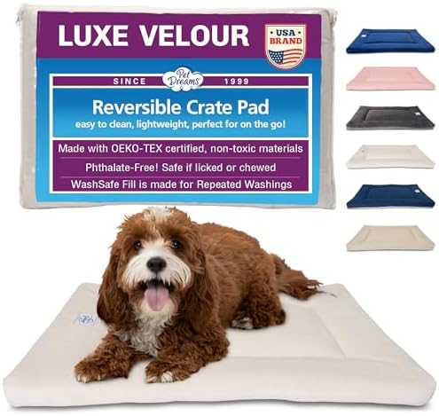 Pet Dreams Dog Crate Pad - Washable Kennel Mat, Crate Pads for Dog Cages, Non-Toxic, Flat Indoor Cat Bed, Fits iCrate 18, 24, 30, 36, 42, 48 Inches (Ivory, Large, 36") by PetDreams
