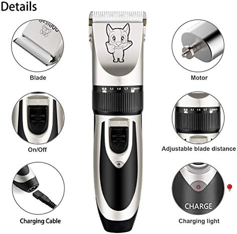 Highdas Dog Clippers for Grooming Low Noise, Cordless Electric Dog Grooming Kit Clippers Rechargeable, Quiet Dog Shaver, Pet Hair Trimmer Kit for Dogs & Cats (Silver) - Image 6