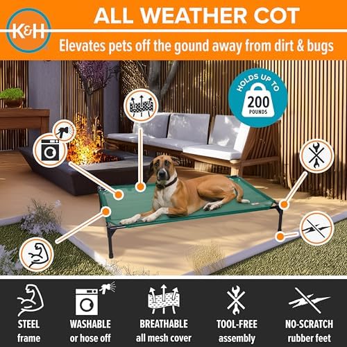 K&H Outdoor Elevated Dog Bed for Medium & Large Pets, Green, 42x30in - Image 2