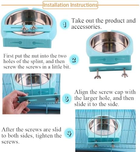 kathson Crate Dog Bowl, Removable Stainless Steel Hanging Pet Cage Bowl Food & Water Feeder Coop Cup for Cat, Puppy, Birds, Rats, Guinea Pigs (2pcs, Pink and Blue) - Image 6
