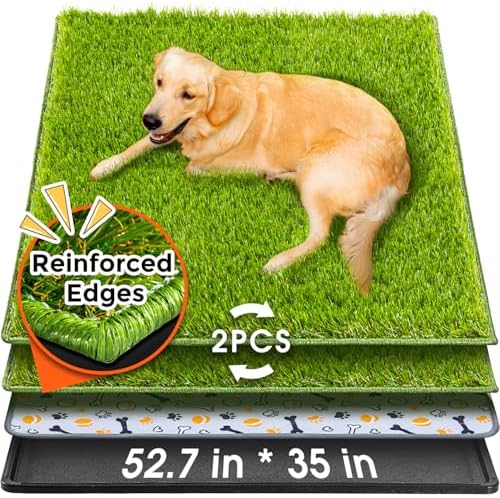 Hompet Dog Grass Pad with Tray Large, 52.7"x35", 2 Reusable Artificial Turf for Dogs Potty, Waterproof Non-Slip Washable Pee Pads, Quickly Absorbency Portable Dog Litter Box for Indoor/Outdoor Use by Hompet