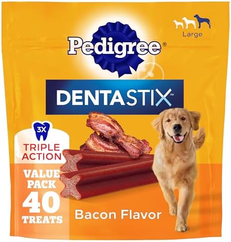 Pedigree Dentastix Large Breed Dental Dog Treats, Bacon Flavor, 40 Count by Pedigree