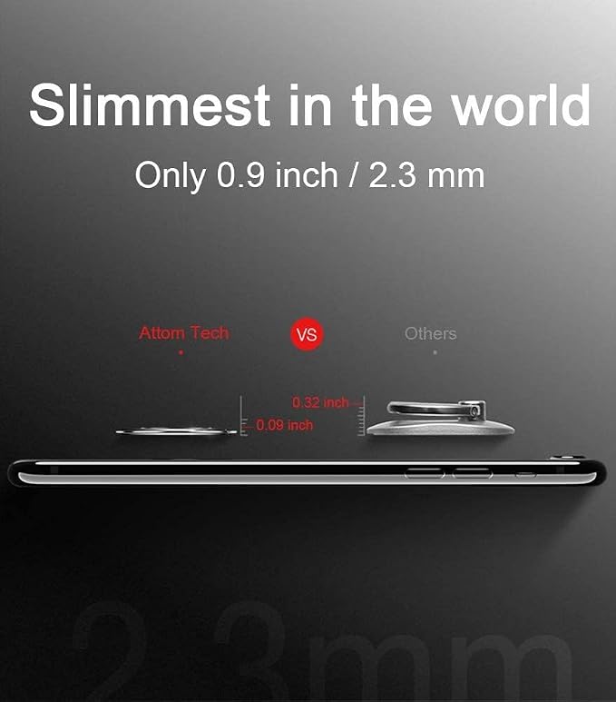 World's Slimmest Phone Ring Holder, Attom Tech Tomorotec Ultra Thin Cell Phone Ring Stand for Magnetic Car Mount Hook Compatible for iPhone Samsung Smartphone Accessories (Silver-Grey) - Image 2