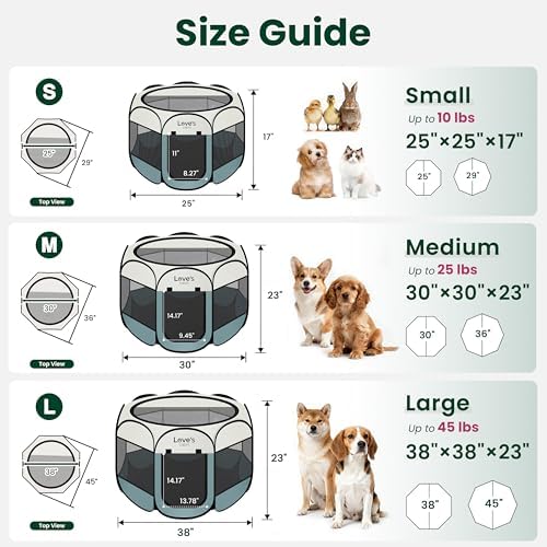 Love's cabin Pet Puppy Dog Playpen, Small Dog Tent Crates Cage Indoor/Outdoor, Portable Playpen for Cat, Foldable Pop Up Dog Kennel Playpen with Carring Case, Removable Zipper Top, Moss Green - Image 2