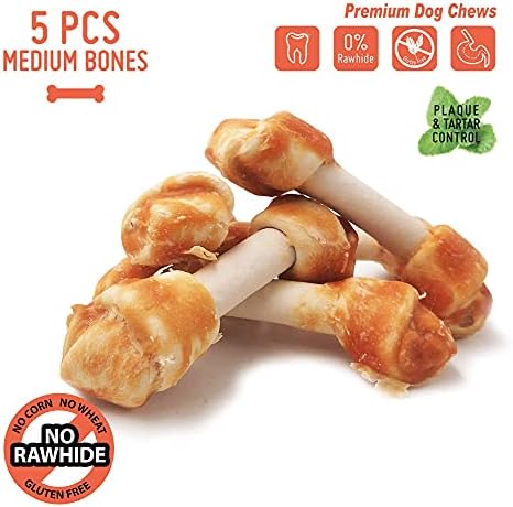 LuvChew Chicken Dog Chew Bones Medium, Rawhide Free, Grain Free, Made with Real Chicken & Wholesome Vegetables, Knotted Bones Medium 5pcs/Pack - Image 4
