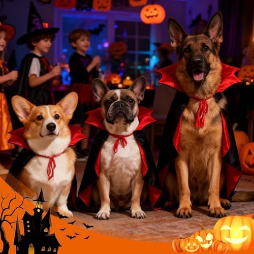Olanrun Dog Costume - Dog Halloween Costumes Vampire Cloak, Wizard Outfit, Witch Cosplay Apparel Cape - Funny Party Dress Up Halloween Pet Costumes for Small Dogs, Cats (Black Red) - Image 4