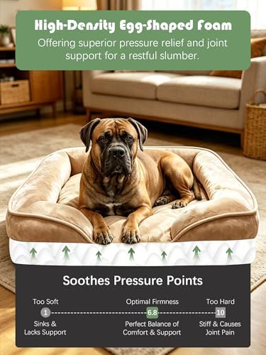 Spotted Play Orthopedic Dog Bed with Sides - Sofa Beds for Extra Large Dogs, Supportive Foam Pet Couch Bed with Washable Removable Cover, Waterproof Lining and Non-Slip Bottom, Brown - XXL - Image 4