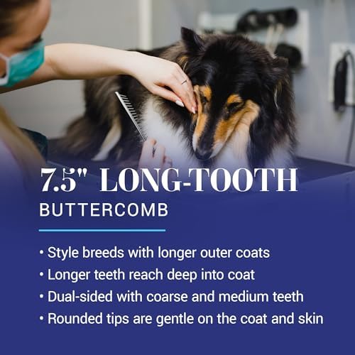 Chris Christensen 005 7.5 inch Fine/Coarse Long Tooth Greyhound-Style Butter Comb, Groom Like a Professional, Rounded Corners Prevent Friction and Breakage, Solid Brass Spin with Steel Teeth, Chrome - Image 2