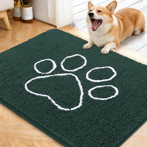 OLANLY Dog Door Mat for Muddy Paws 40x32, Paw Print Design Chenille Mud Mat by OLANLY