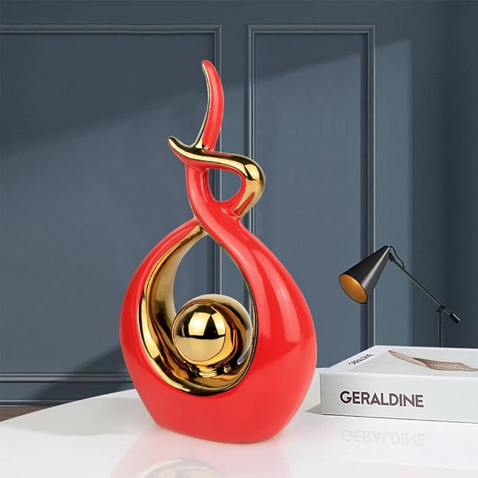 Norrclp Home Decor Modern Abstract Art Ceramic Statue Table Decorations for Dining Room Living Room Office Centerpiece (Red and Gold, Small) - Image 7