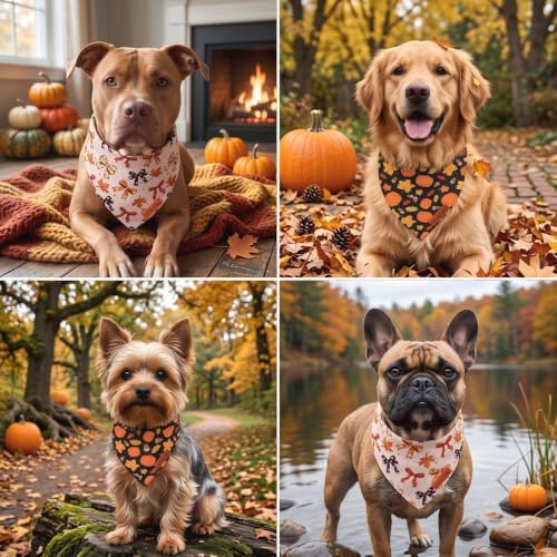 PTDECOR Fall Dog Bandanas, Fall Bow Pumpkin Maple Leaf Pet Scarf, Small - Image 3