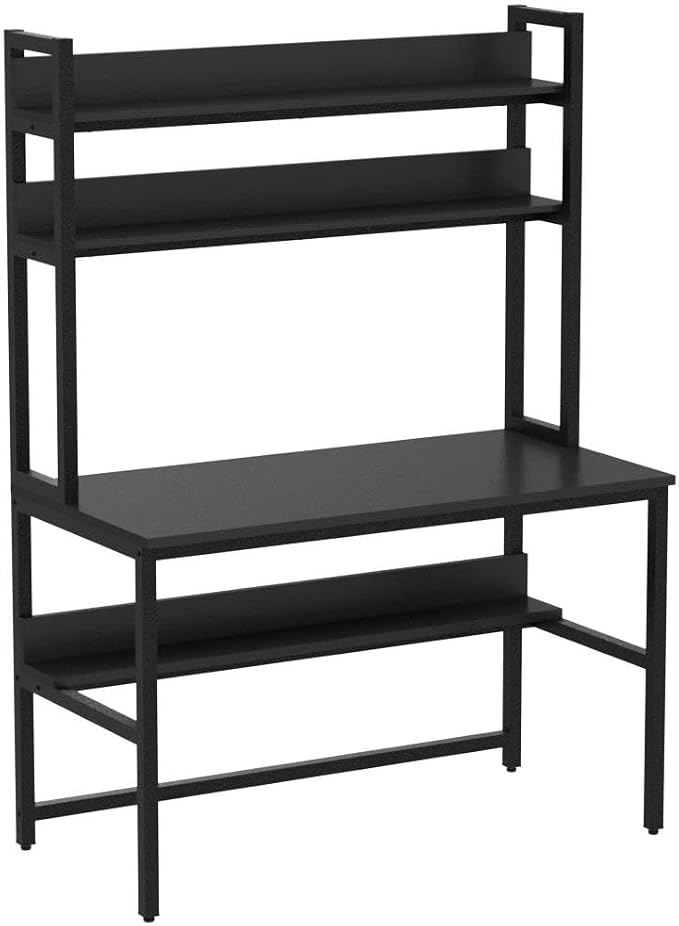 Aquzee Computer Desk with Hutch and Bookshelves, Large Leg Room 47 inch Width Black Desk with Space Saving Storage Shelves for Home Office,Study, Work, Easy Assemble - Image 5