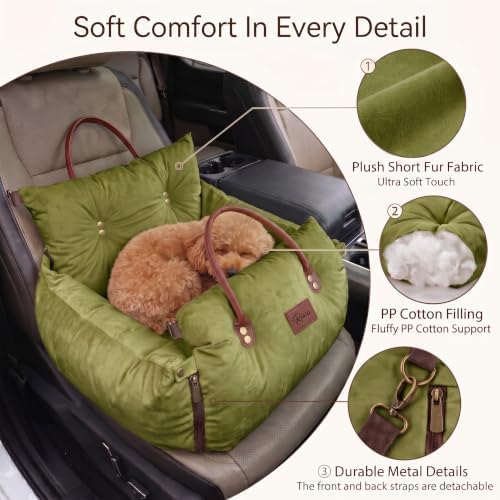 Pet Car Seat with Safety Tether, Carry Handles and Non-Slip Base,DarkGreen - Image 4