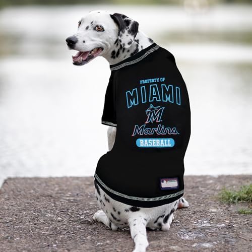 MLB Miami Marlins Dog T-Shirt Small. - Licensed Shirt for Pets Team Colored with Team Logos- Premium Stretchable Materials for The Comfort of Your Dog & Cat - Image 2
