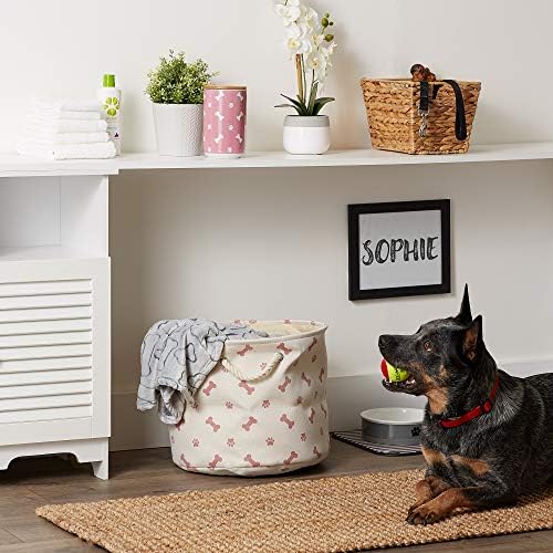 Bone Dry Pet Storage Collection Paw and Bone Print, Medium Round, 12x15x15, Rose - Image 5