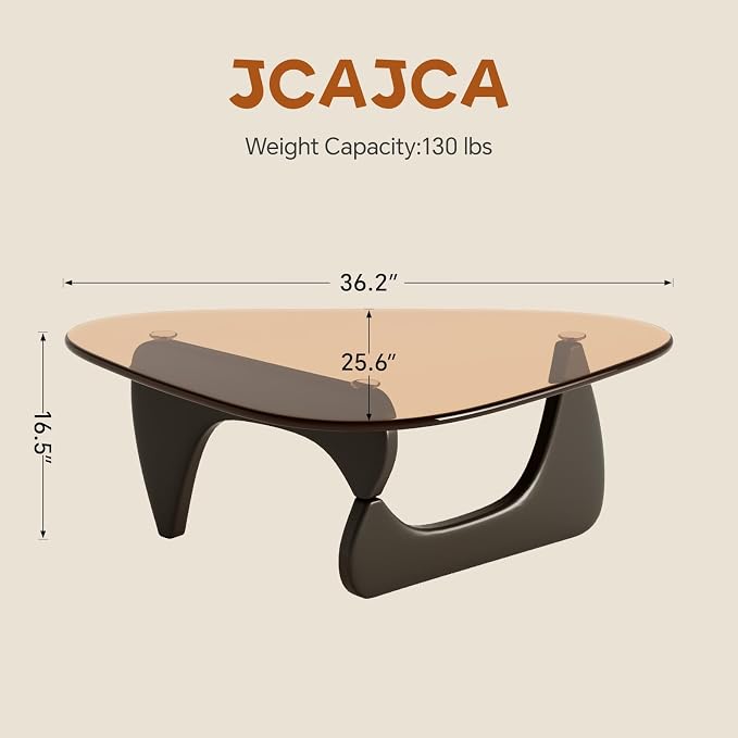 Coffee Table for Living Room Mid Century Modern Center Table with Glass Top and Wood, 36 Inch, Black Brown - Image 2