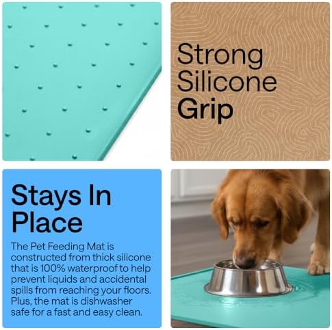GORILLA GRIP Dog Food Mat, 100% Waterproof Silicone, 32x24 Turquoise - Image 3