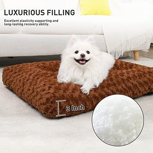 KSIIA Washable Dog Bed Small Dog Crate Bed Deluxe Plush Mat 23"x18" Brown - Image 3
