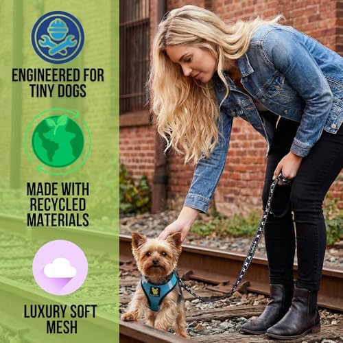 EcoBark Step in Dog Harness - Eco-Friendly Teacup Dog Harnesses for XXS, XS, and Small Dogs - Reflective and Adjustable Mini Body Halter Vest -Tiny Soft Mesh Toy Breed Harness (Aqua Sport, XXS) - Image 2