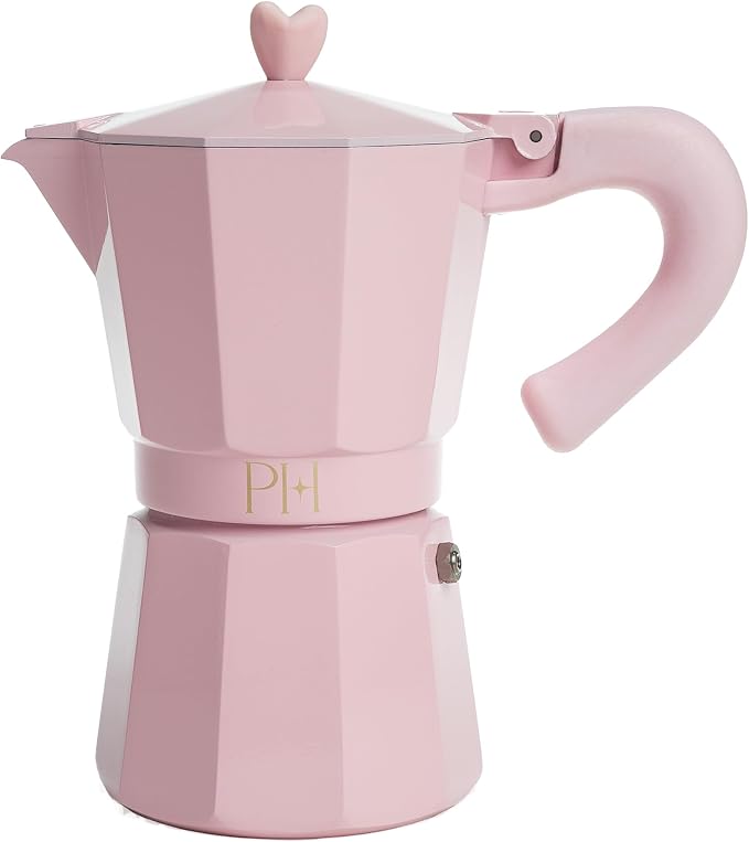 Paris Hilton Stovetop Espresso and Coffee Maker, Italian & Cuban Style Coffee Pot with Iconic Heart Knob, Perfect for Rich Aromatic Espresso, Makes up to 6 Espresso Cups, Pink by TheWorldofParisHilton