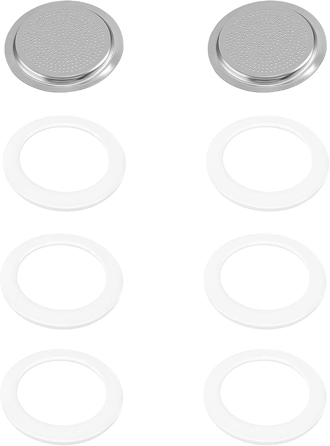 6 Pieces Moka Pot Replacement Cup Gasket with 2 Pcs Stainless Filter Silicone Moka Express Replacement Seals Funnel Kits Compatible Espresso Coffee Maker Parts(1-cup) by CHENGU