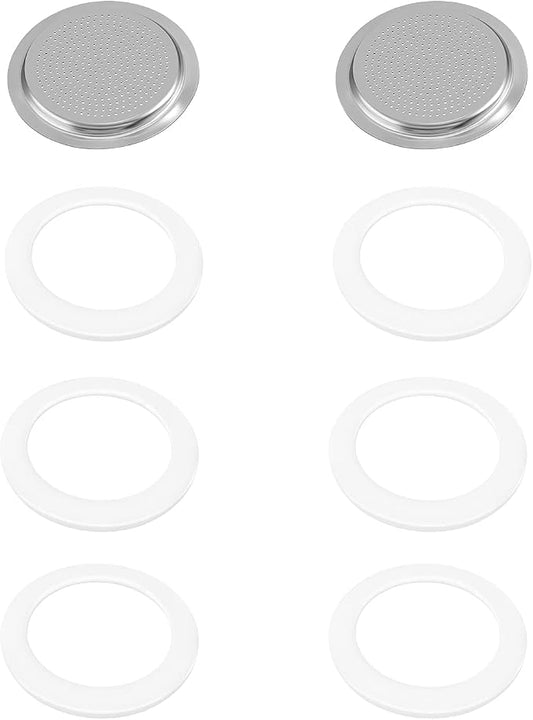 6 Pieces Moka Pot Replacement Cup Gasket with 2 Pcs Stainless Filter Silicone Moka Express Replacement Seals Funnel Kits Compatible Espresso Coffee Maker Parts(1-cup) by CHENGU