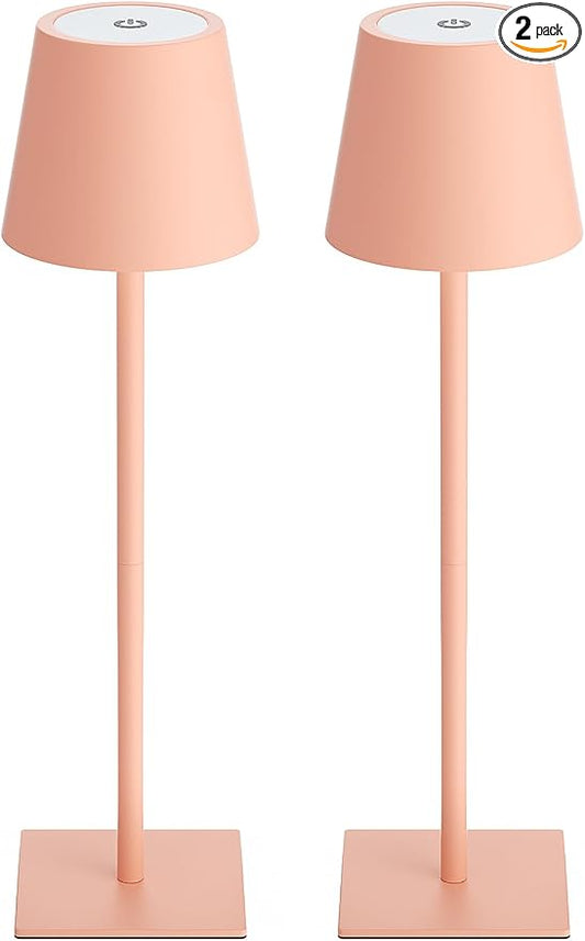 Kakanuo Pink Cordless Rechargeable Table Lamp 5000mAh Battery Operated Lamps, 3 Colors Stepless Dimming Touch Lamp for Living Room, Kitchen Counter, Dining, Outdoor Patio, 2 Pack by KakanuoLightings